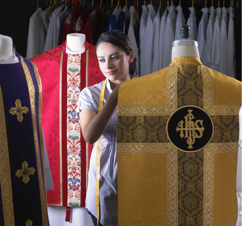 Vestments being inspected by Gaspard's team