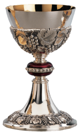 Grape And Leaf Chalice And Paten Set - Gold Plated Brass Communion Set, 13 Oz Cup, 5" Paten