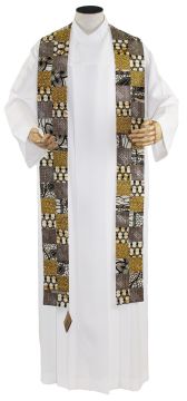 Amani Kitenge Patch Pastor Stole - Cream