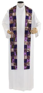 Amani Kitenge Patch Pastor Stole - Violet