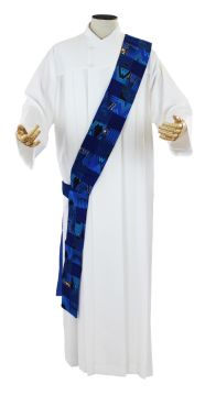 Amani Kitenge Patch Deacon Stole - Blue