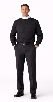 Clergy Shirt – Black Full Collar, Long Sleeve 36/37 | Regal Comfort
