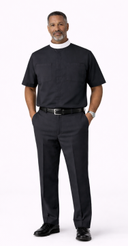 Clergy Shirt – Black Full Collar, Short Sleeve | Regal Comfort