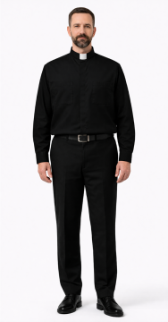 Clergy Shirt – Black Tab Collar, Long Sleeve 32/33 | Regal Comfort