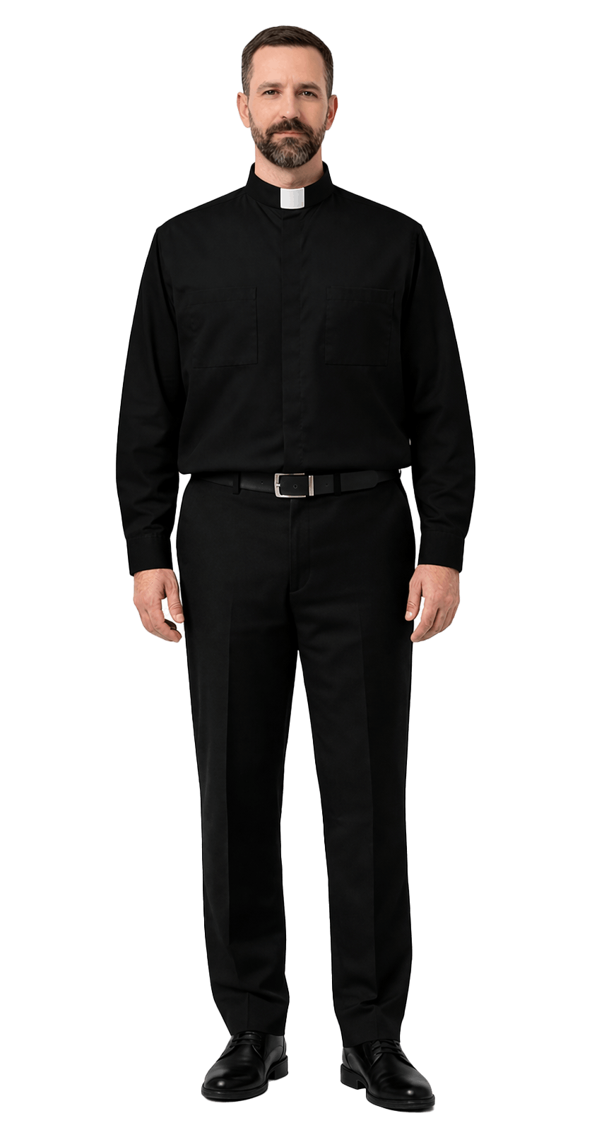Men's black tab collar long sleeve clergy shirt