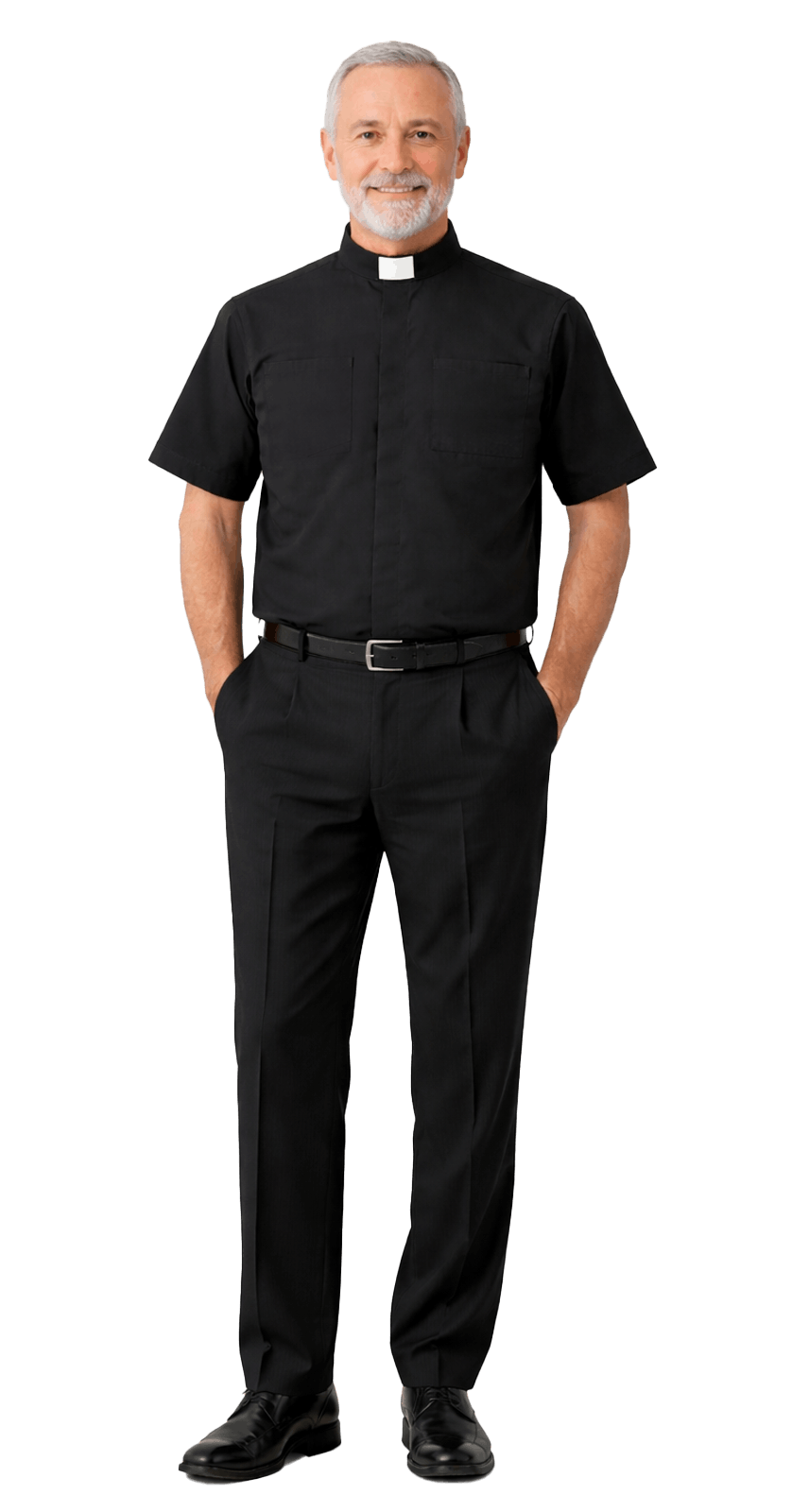 Men's black tab collar short sleeve clergy shirt