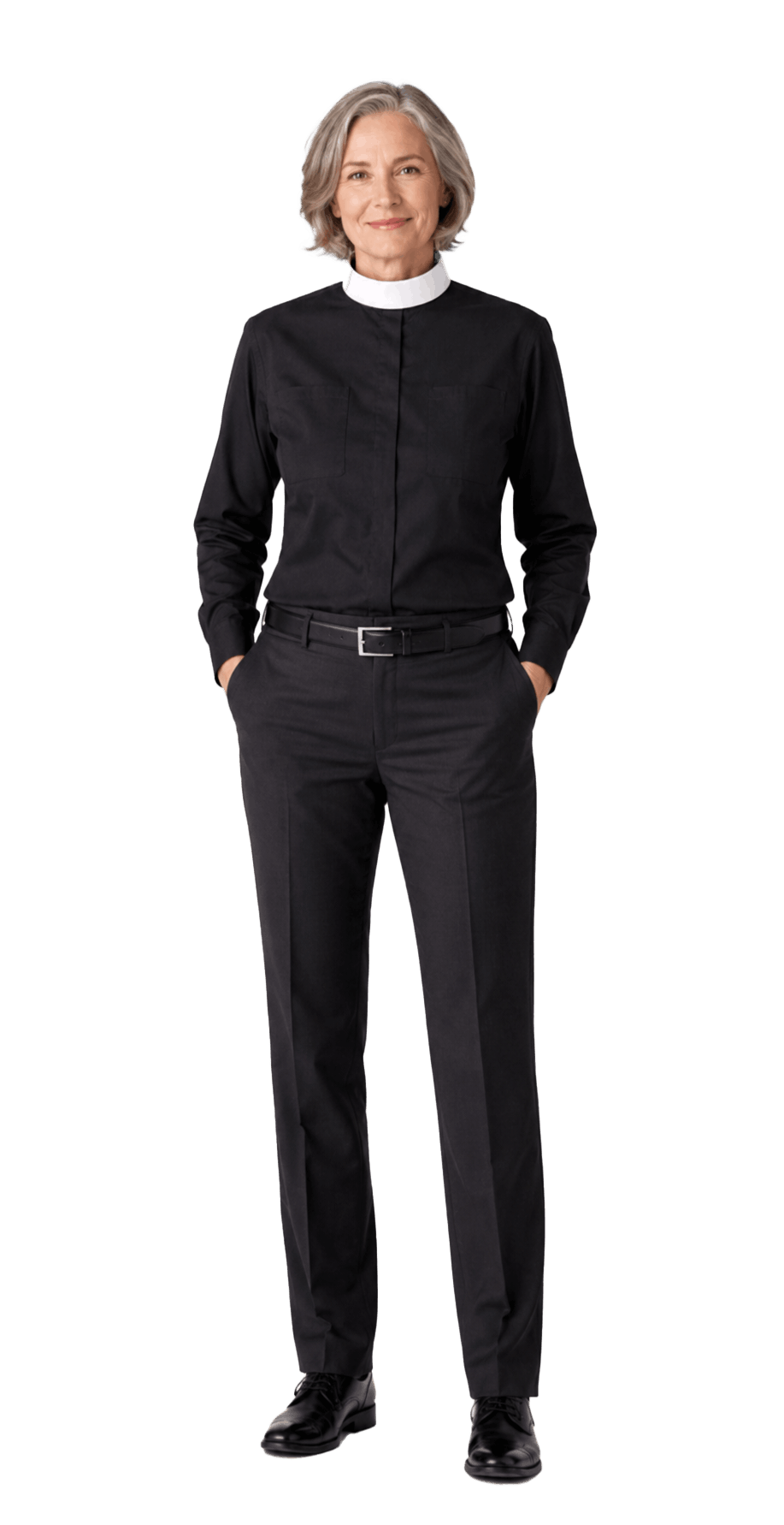 Women's black full collar long sleeve clergy shirt
