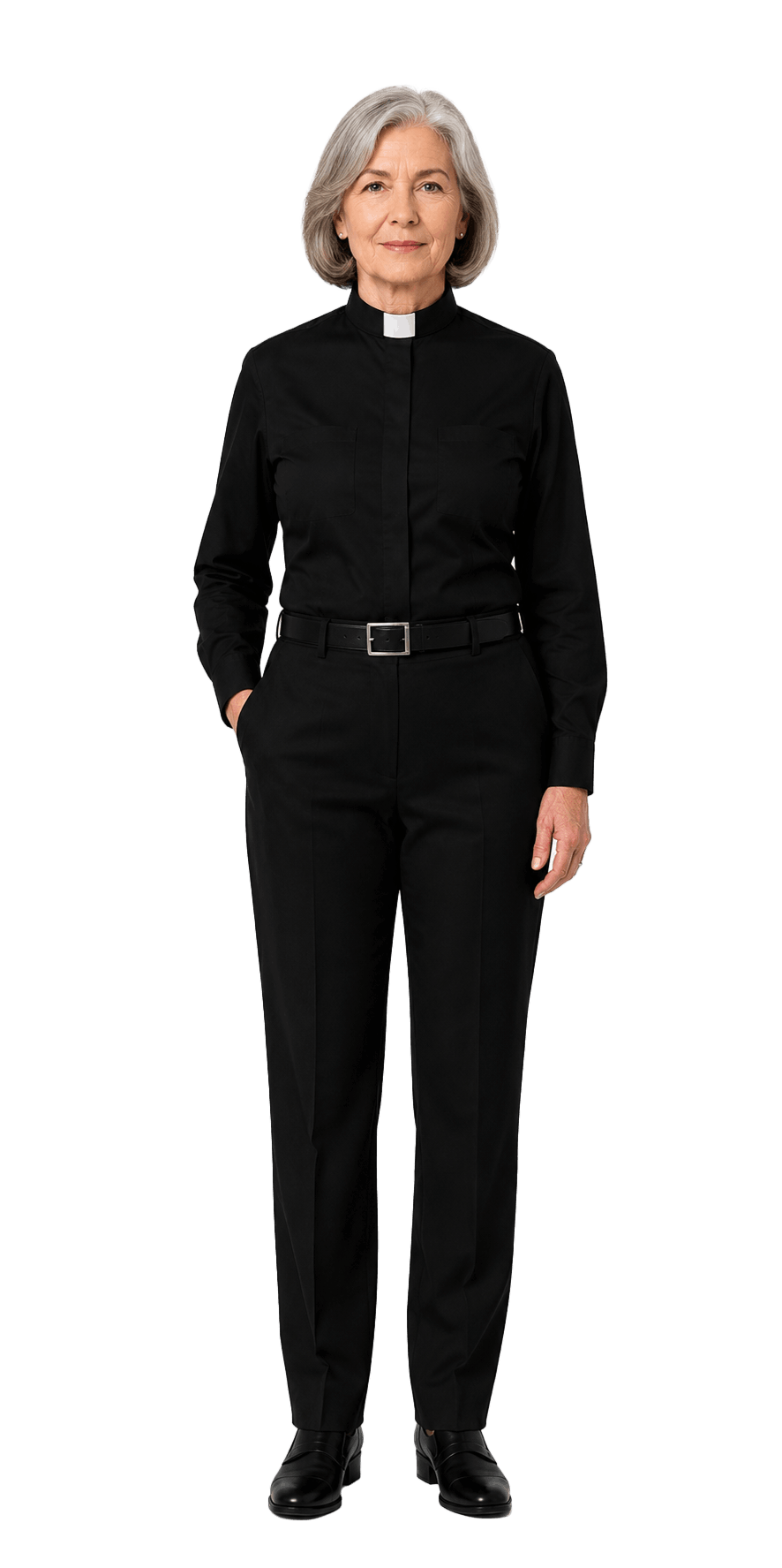 Women's black tab collar long sleeve clergy shirt